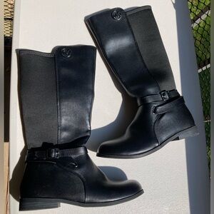 Michael Kors Black Faux Leather Cypress Black Riding Style Equestrian Belt Boots